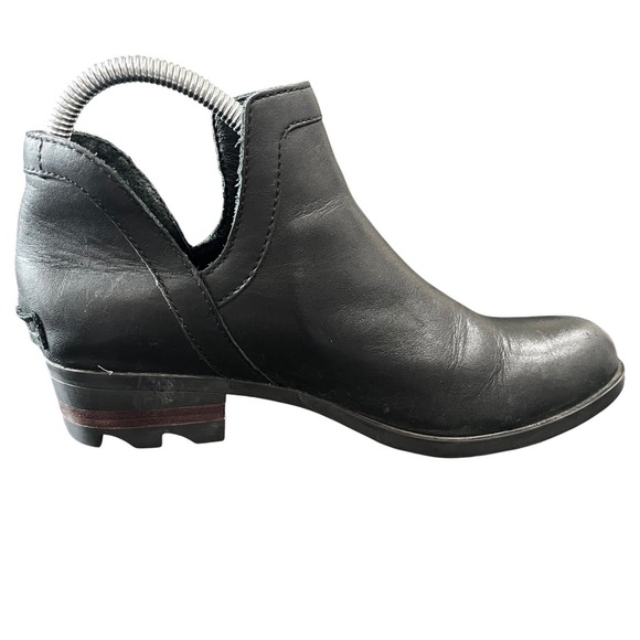 Sorel Shoes - Sorel Lolla Cut-Out Black Leather Ankle Boots Women Stacked Heel Booties SZ 8.5